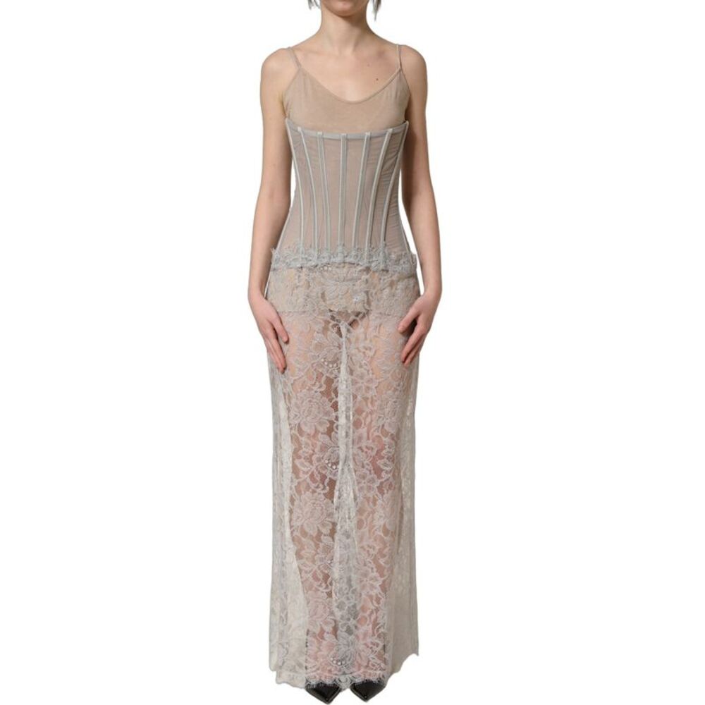 Dolce & Gabbana Gray Lace Corset Style Bodice Maxi Women's Dress